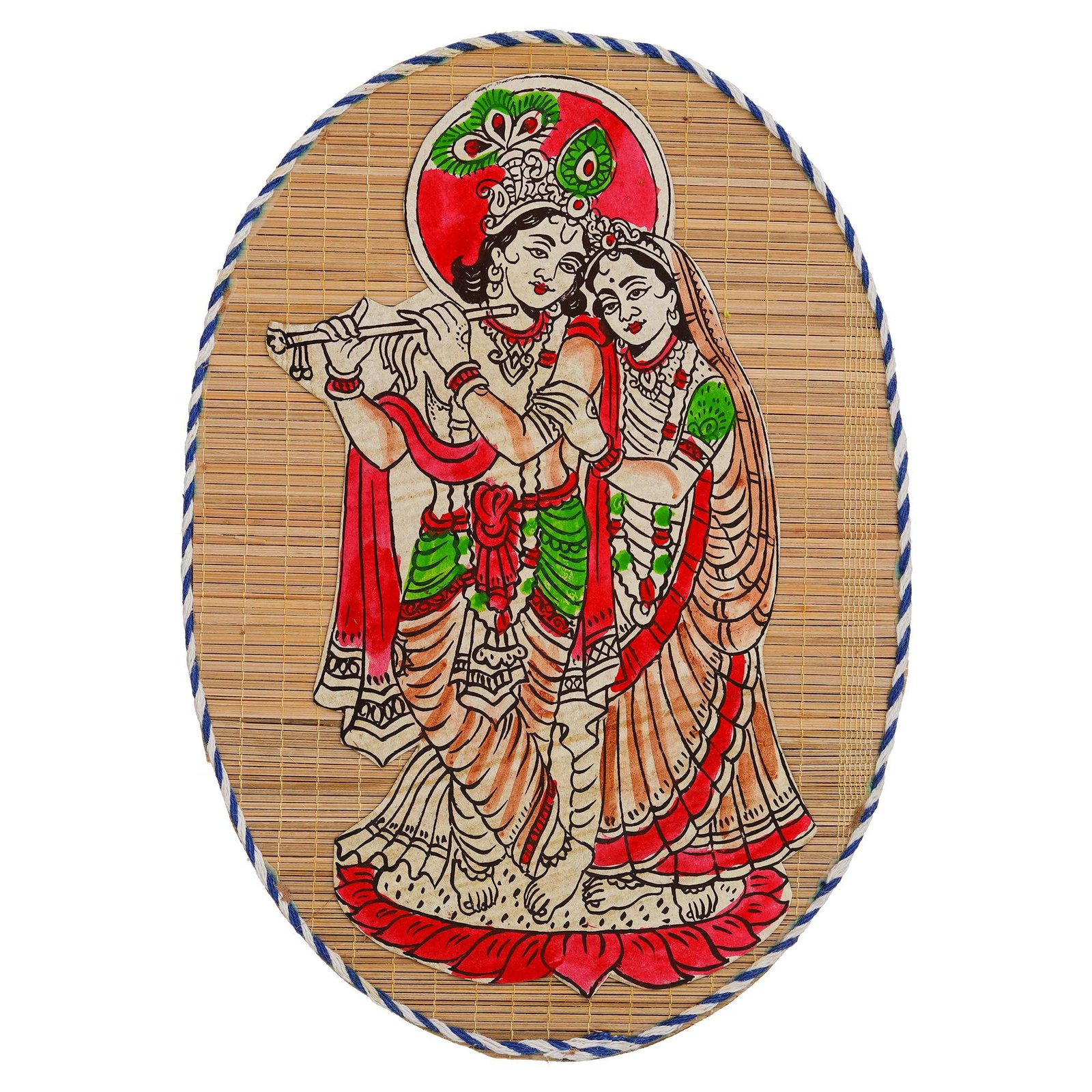 Oval Shaped Design Bamboo Hand Crafted Wall Hangings Of Krishna Ji With Radha Ji For Home D?cor | Bamboo Art For Wall Decor - Image 2