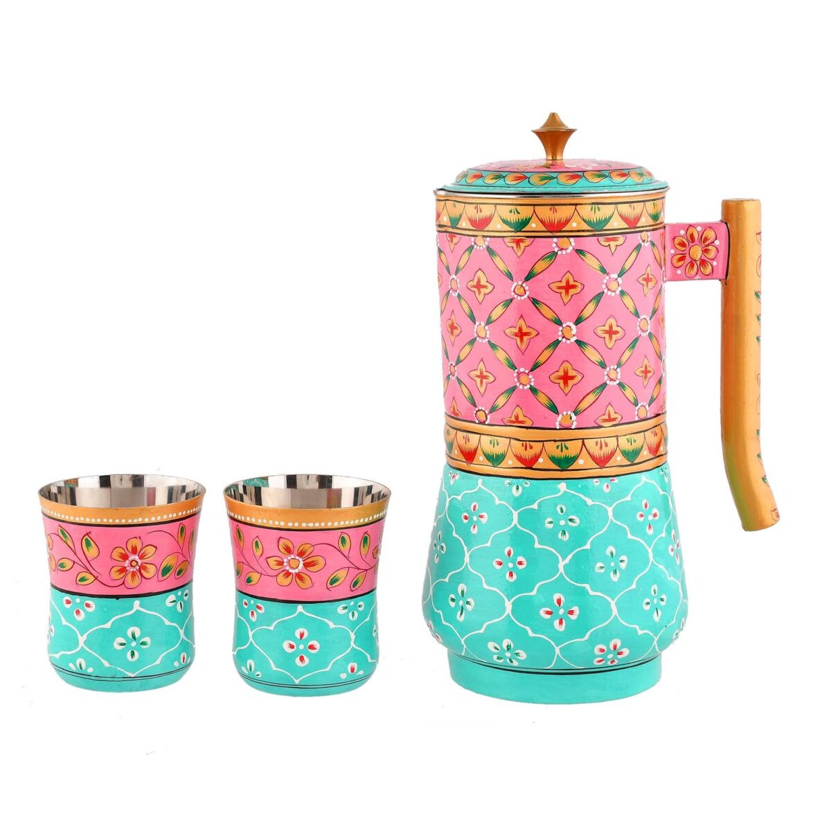 Aluminium Jug Set with 2 Glass Tumblers - 21 cm for kitchen décor ,Table Top , And Home Decoration - Image 3
