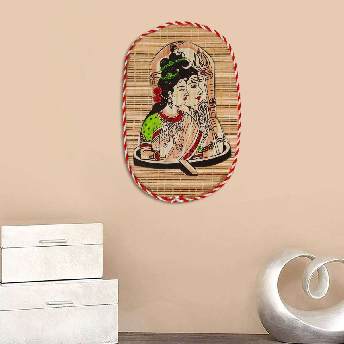Oval Shaped Design Bamboo Hand Crafted Wall Hangings Of Shiv Sakti For Home D?cor - Image 4