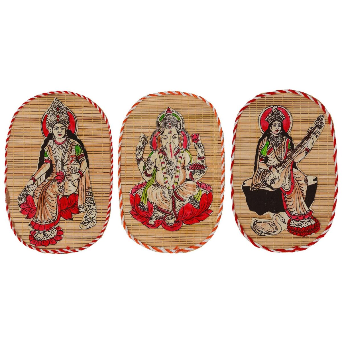 Bamboo Hand Crafted Wall Hangings Of The Trio Of  Ganesh Ji, Laxmi Ji And Sarwasti Ji Painting For Home D?cor - Image 2
