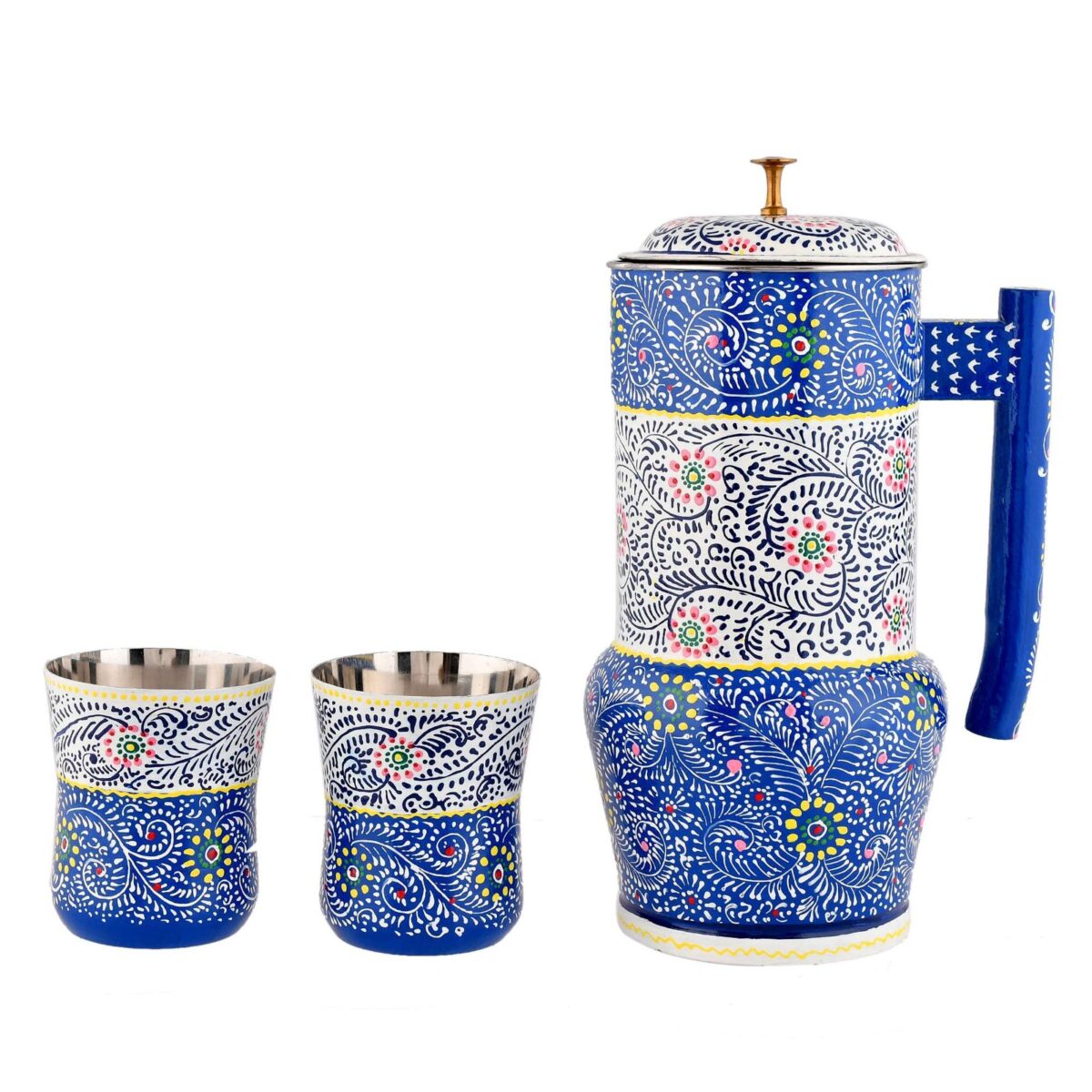 Aluminium Jug Set with 2 Glass Tumblers - 21 cm for kitchen décor ,Table Top , And Home Decoration - Image 2