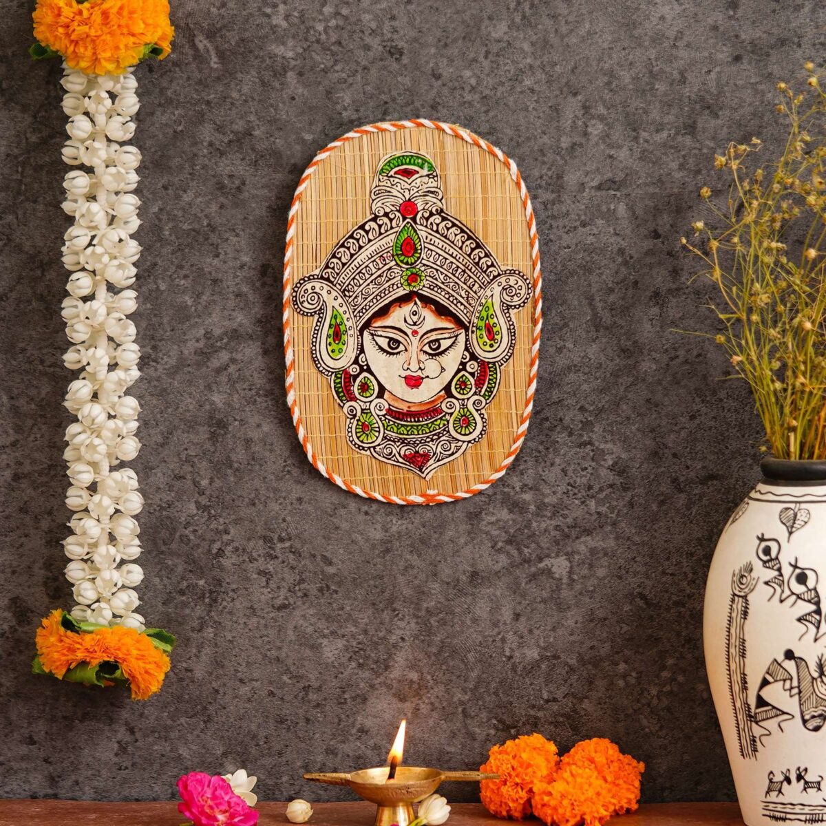 Oval Shaped Design Bamboo Hand Crafted Wall Hangings Durga Ji  For Home D?cor | Bamboo Art For Wall Decor - Image 2